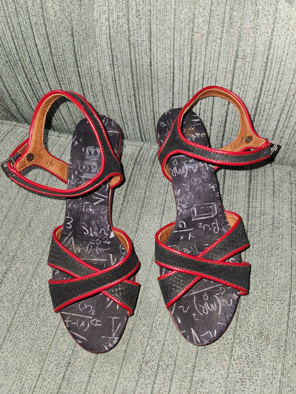 Art Company Black Ankle-Strap Heels with Red Trim